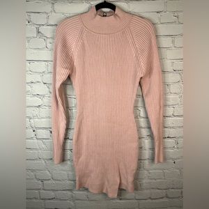 Bardot Mini Ribbed Knit Dress Dusty Pink Long Sleeve size small NWT‎ Soft Girl